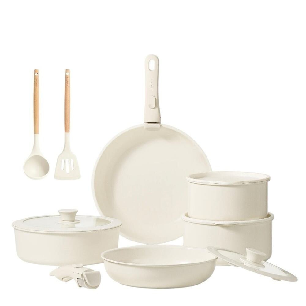 CAROTE 13-Piece  Ceramic White Nonstick Pots and Pans Cookware Set‎